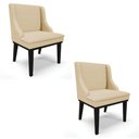 Ver imagem 1 de Kit 2 Cadeiras Estofadas para Sala de Jantar Base Fixa de Madeira Preto Lia Veludo Luxo Off White -