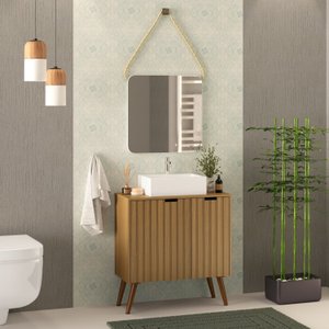 Gabinete com Pés Para Banheiro 81cm com Cuba e Espelheira Nice