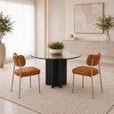 Ver imagem 1 de Kit 2 Cadeiras Sala de Jantar Lisa Pés Champanhe PU Caramelo m² - Monari Design