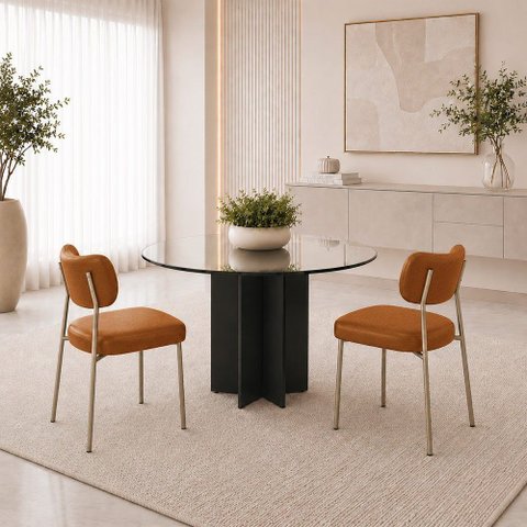 Kit 2 Cadeiras Sala de Jantar Lisa Pés Champanhe PU Caramelo m² - Monari Design
