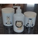 Ver imagem 7 de Kit Higiene Bebê Safari 3 Peças - Potes e Porta Álcool - Peças Porcelana Tampa Pinus