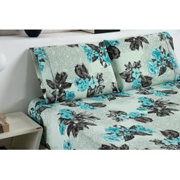 Roupa de Cama Queen 3 Peças Lençol e Fronhas Ponto Palito Yasmin Percal Estampado:floral Verde - 2