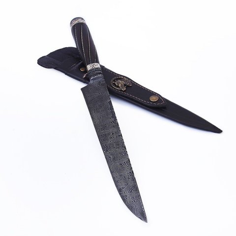 Faca Forjada Aço Damasco 320 Camadas Padrão Aleatório Integral Premium