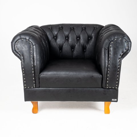 Conjunto Sofá Namoradeira Chesterfield Capitone Couro Eco Preto Decorativa / Sala, Tv, Estar, Recepç
