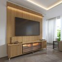 Ver imagem 1 de Rack e Painel para TV 75" 100% MDF 215cm 3 Portas Vidro Reflecta com LED Prateleira Carvalho