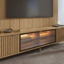 Ver imagem 3 de Rack e Painel para TV 75" 100% MDF 215cm 3 Portas Vidro Reflecta com LED Prateleira Carvalho