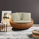 Ver imagem 2 de Kit 2 Poltronas Giratória Sala de Estar com Almofadas Afrodite Bege Caramelo Manchado Linho/pu G45 -