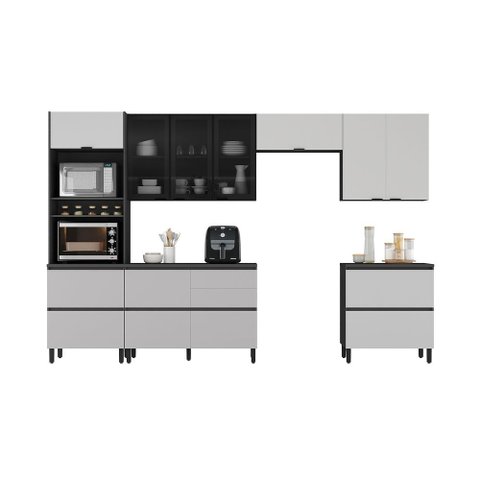 Cozinha Completa Itatiaia Lumina 350cm Paneleiro 2 Nichos em Madeira Mdf Grafite/fendi