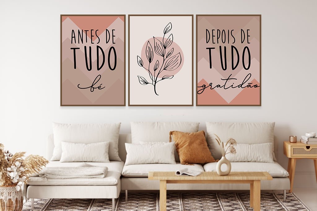 Jogo de Quadros Decorativos Triplo Molduras Marília Frases Gratidão ...