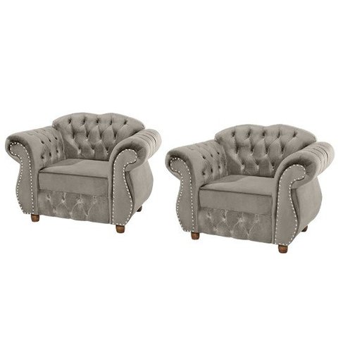 Duas Poltronas Chesterfield Merlo - Suede Cinza / Decoração, recepção , barbearia, sala tv estar