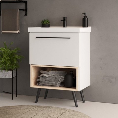 Gabinete com Pés para Banheiro Gales Branco/Faia