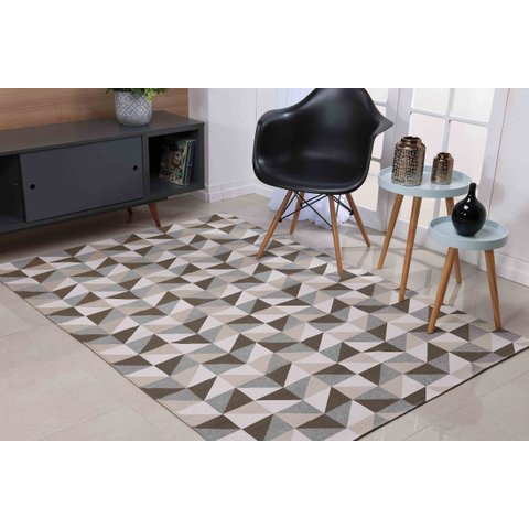 Tapete 2,50m X 2,00m Sala Quarto Tecido Jacquard Antiderrapante Geométrico - Ladrilhado Marrom