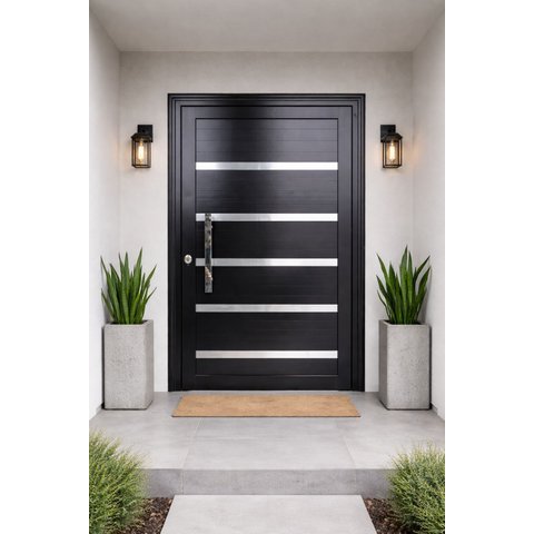 Porta Pivotante De Aluminio Preto Frisada 2,10 (A) x 1,20 (L)  Linha 30 C/friso