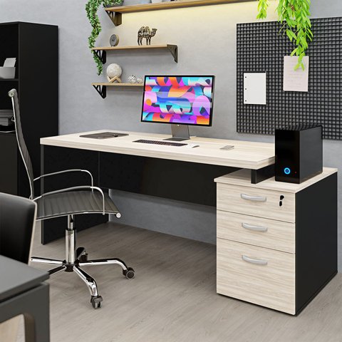 Mesa de Escritório Pedestal 3 Gavetas 1.90x70 Tpo 30mm Netmobil - Dubai
