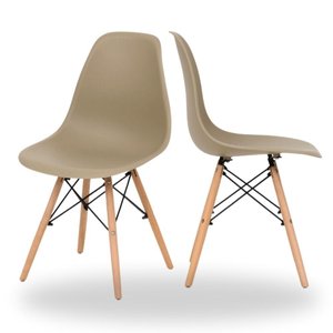 Conjunto 2 Cadeiras Eiffel Pés Madeira Maciça Urban Wood Elomio Bege