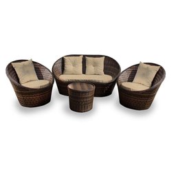 Conjunto Sofá para Jardim Bola Fibra Sintética -Sofá 2 Lugares 2 Poltronas  e 1 Mesa Centro - Tecido - 1