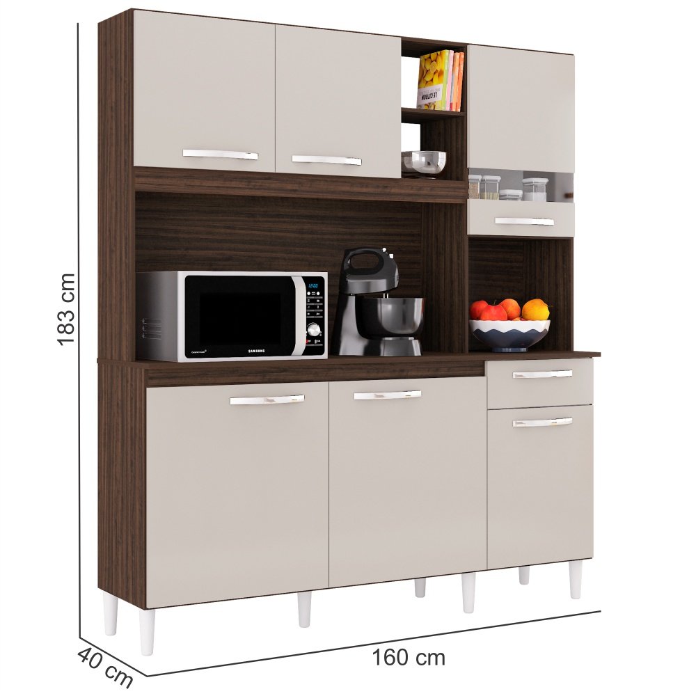 Cozinha Poquema Barbara 6 portas 1 gaveta espaço para micro-ondas – Chocolate/OFF White - 4