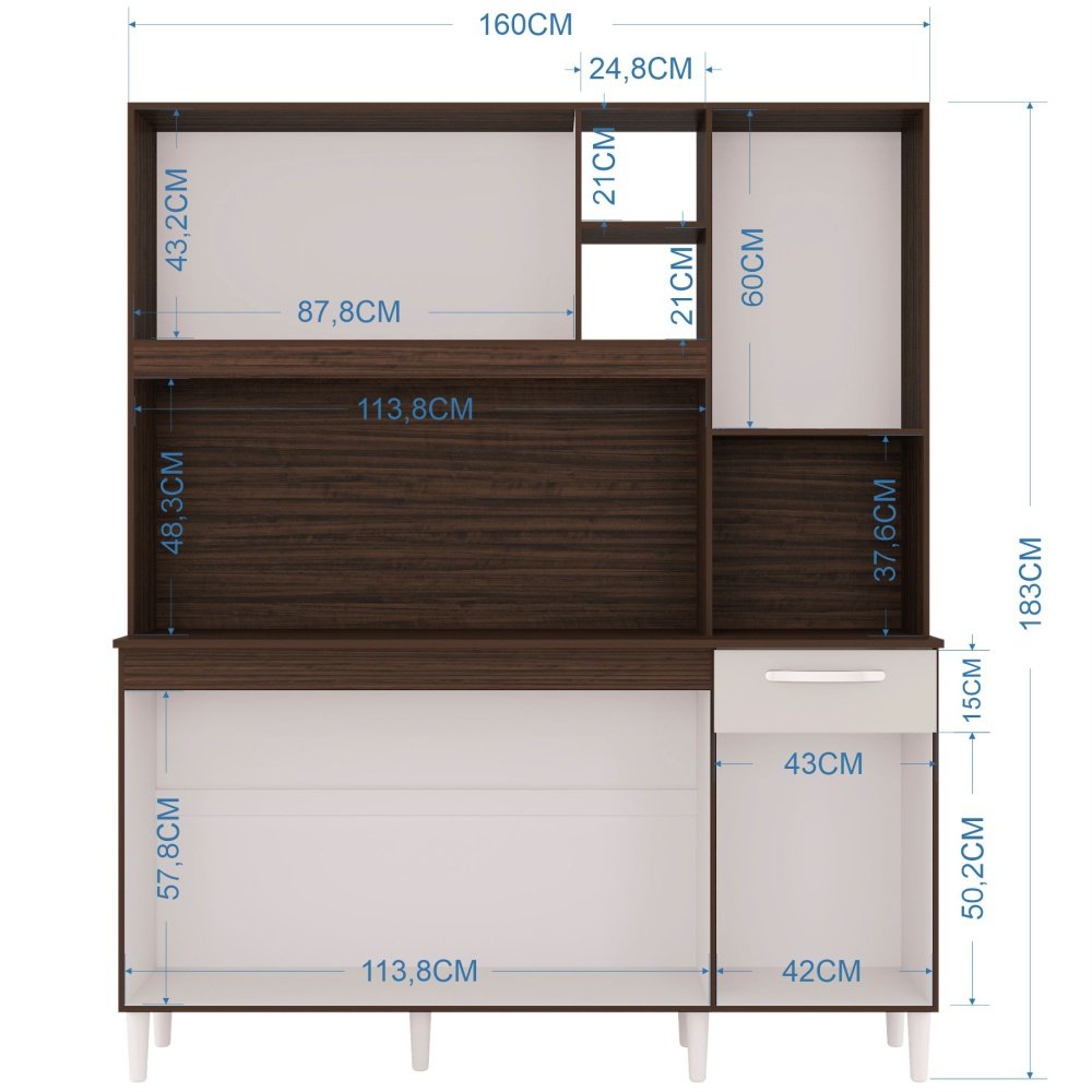 Cozinha Poquema Barbara 6 portas 1 gaveta espaço para micro-ondas – Chocolate/OFF White - 3