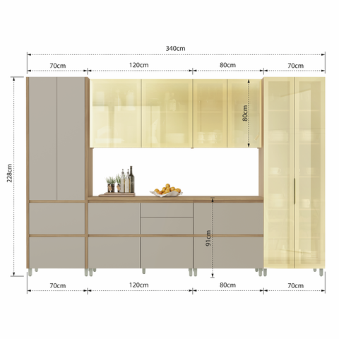 Cozinha 6 Peças Nesher Rainha Cristaleira 100% MDF