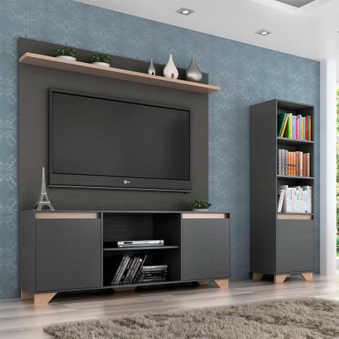 Rack com Painel 50" Estante em Mdp Grafite com Siena