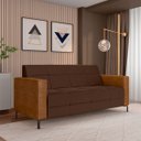 Ver imagem 2 de Sofá Living Decorativo Houston 2 Lugares 160cm Pés em Metal Veludo/ Pu Marrom/ Caramelo G33 - Gran B