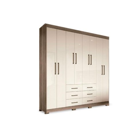 Guarda Roupa Casal 8 Portas e 6 Gavetas c/ Pés Liverpool Castanha/Off White - Santos Andirá