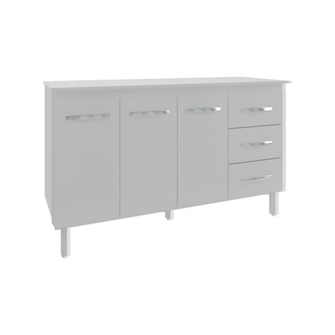 Balcão Gabinete Armário Cozinha Carine Branco com Tampo Tampão 140 Cm Mobília Decor Branco