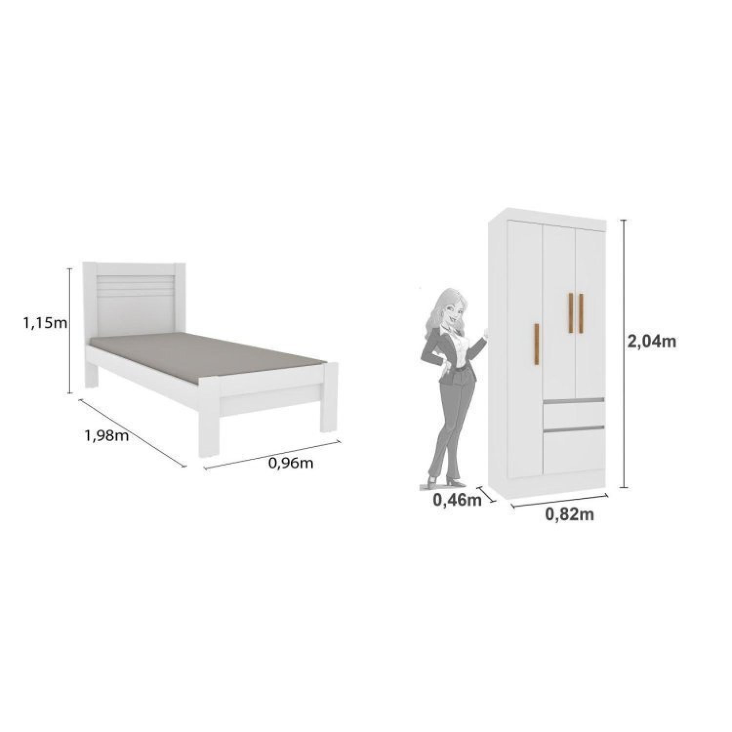 Quarto Completo Guarda Roupa 3 Portas e Cama Solteiro Oregon Tcil Móveis - 3