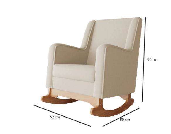Cadeira Poltrona de Amamentação e Balanço C/ Puff Linho Bege - Lahome Decor Aquila - 3