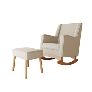 Cadeira Poltrona de Amamentação e Balanço C/ Puff Linho Bege - Lahome Decor Aquila