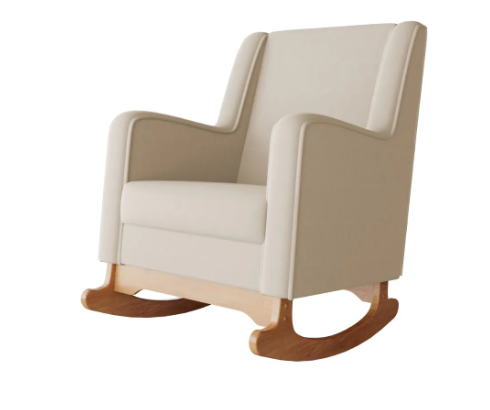 Cadeira Poltrona de Amamentação e Balanço C/ Puff Linho Bege - Lahome Decor Aquila - 2