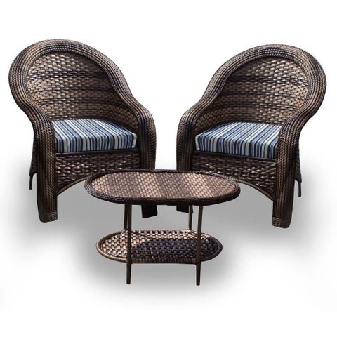 Conjunto de Poltronas Fibra Sintética Karibe - 2 Poltronas + 1 Mesa Centro - Tecido Alanta