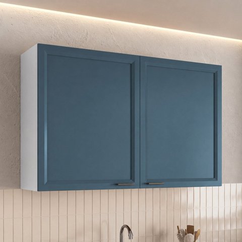 Armário Aéreo Duplo 120cm Soho CabeCasa MadeiraOriginals Branco/Azul