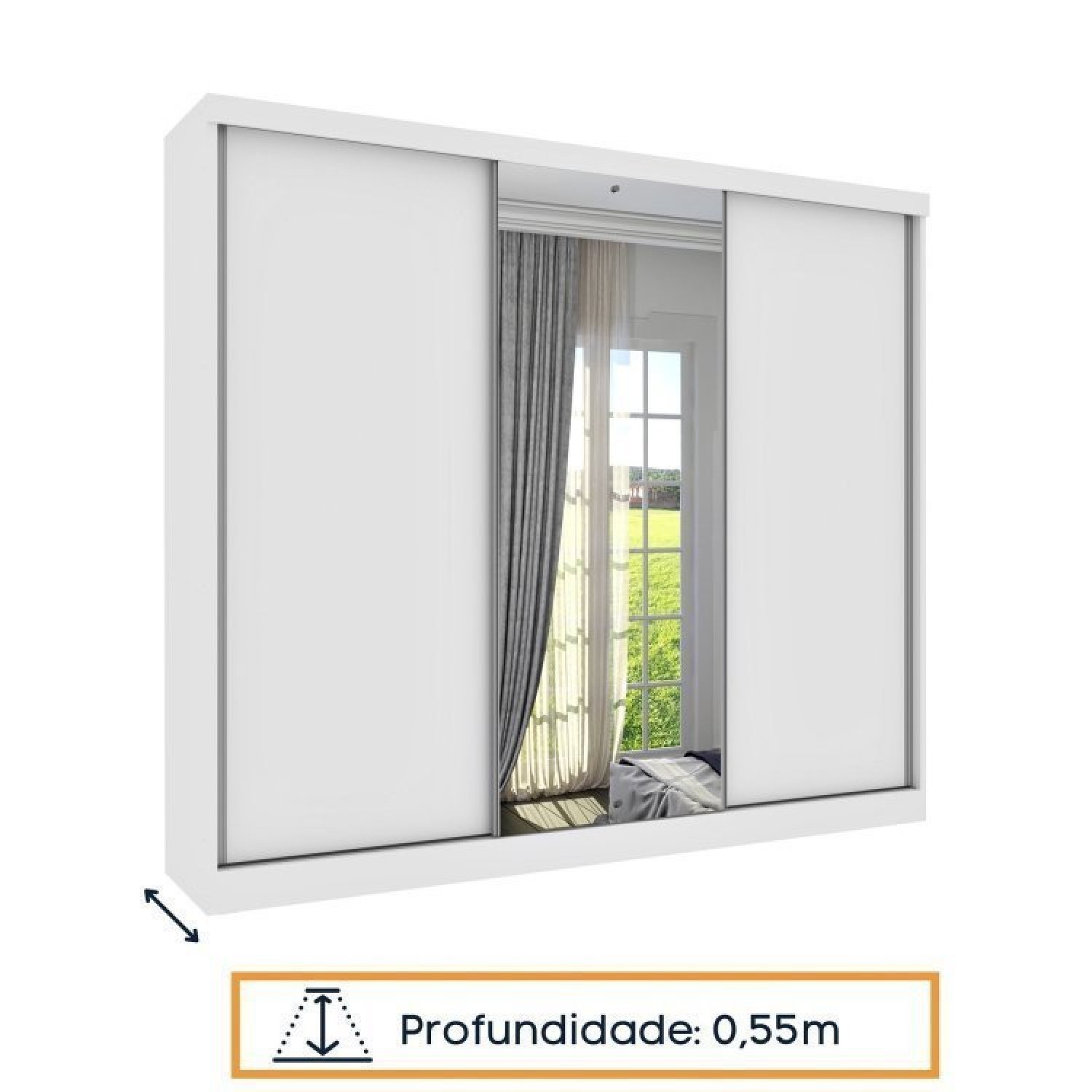 Quarto Completo Guarda Roupa 3 Portas Cama Casal e Mesa de Cabeceira 3 Gavetas Milão  - 8