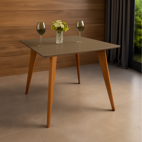 Mesa de Jantar Tampo com Vidro Quadrada 90x90cm Fendi Slim Marrom