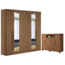 Ver imagem 1 de Guarda Roupa Casal Ripado 6 Portas Buriti com Espelho e Cômoda Havana Master com Pés Jatobá
