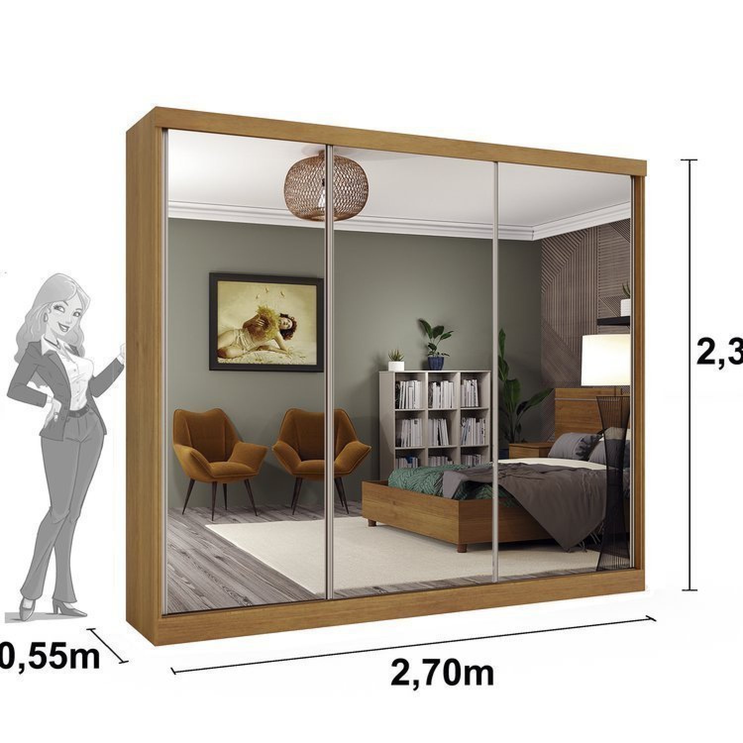 Quarto Completo Guarda Roupa 3 Portas Cama Casal Mesa de Cabeceira 3 Gavetas Montenegro Tcil Móveis - 6