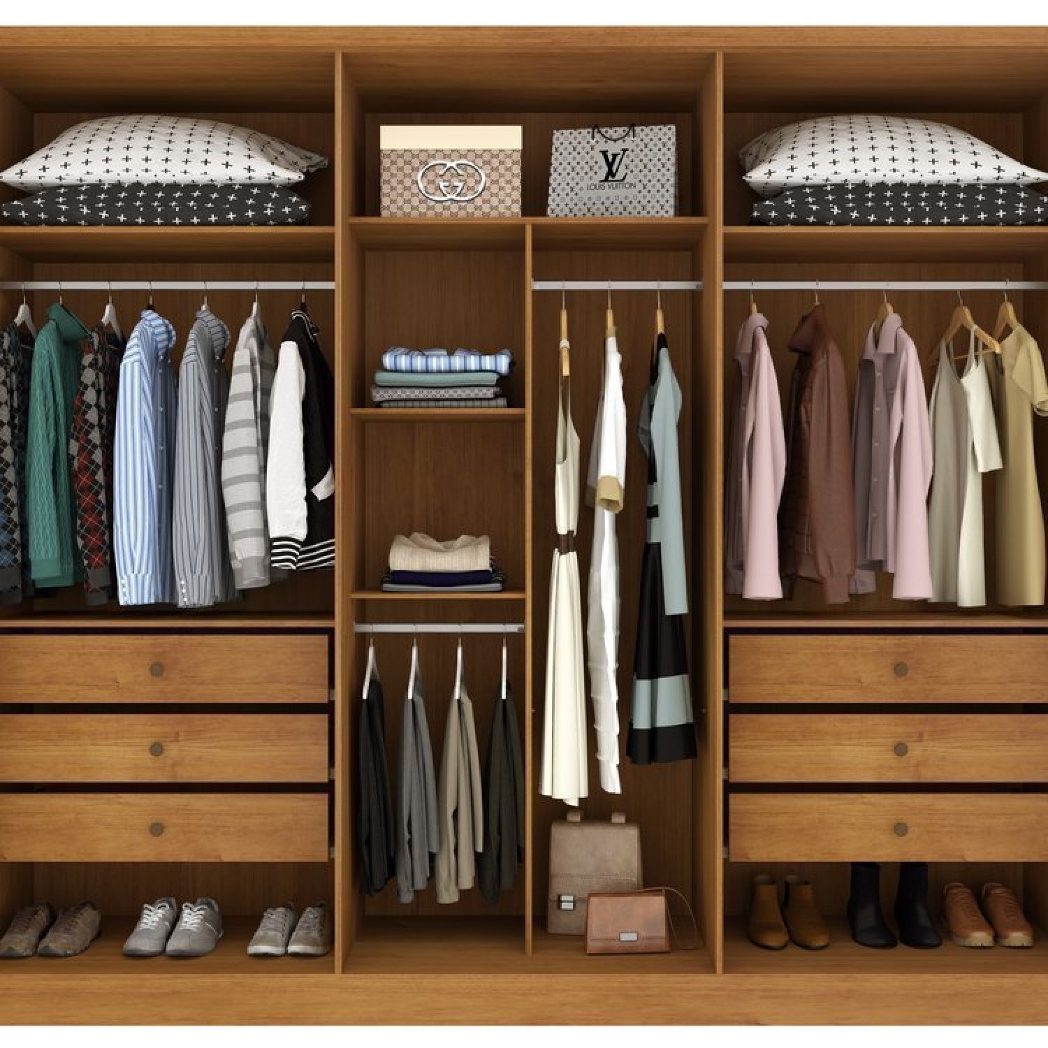 Quarto Completo Guarda Roupa 3 Portas Cama Casal Mesa de Cabeceira 3 Gavetas Montenegro Tcil Móveis - 4