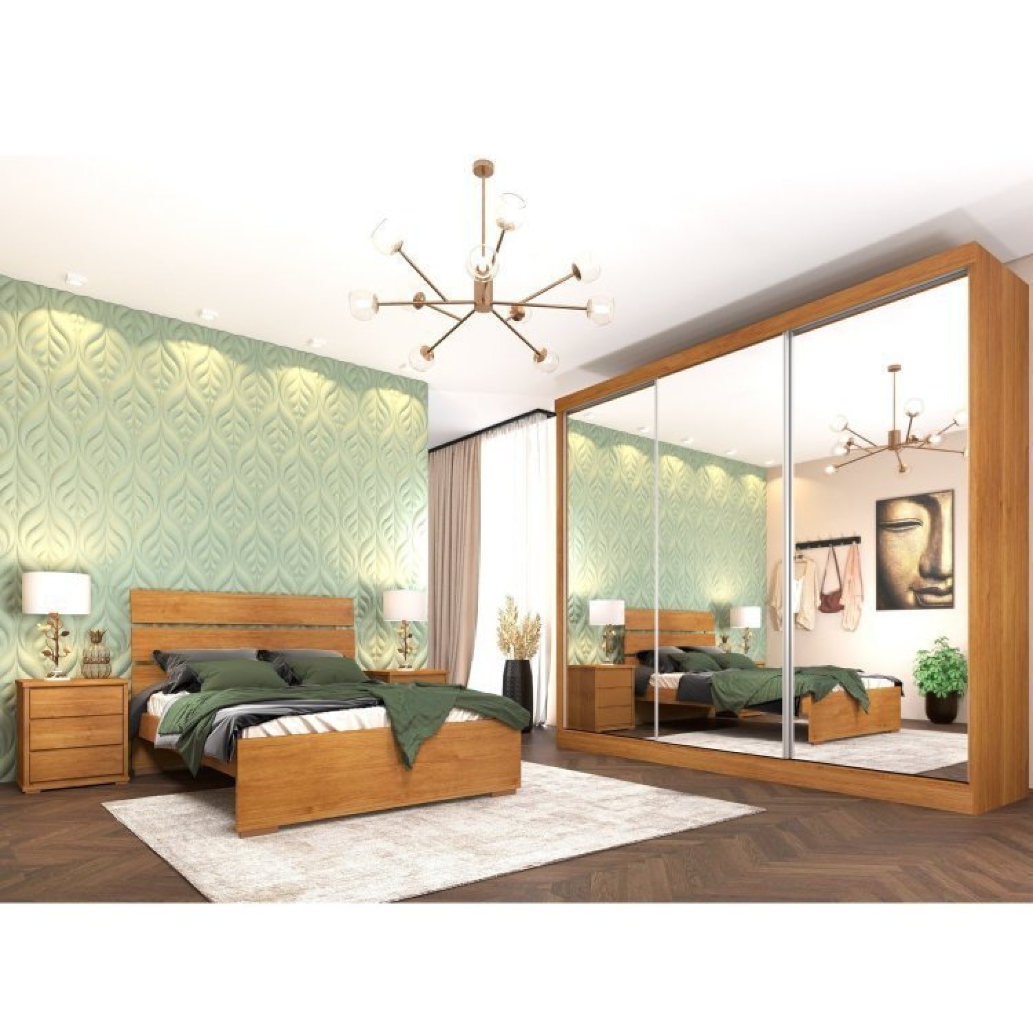 Quarto Completo Guarda Roupa 3 Portas Cama Casal Mesa de Cabeceira 3 Gavetas Montenegro Tcil Móveis - 1