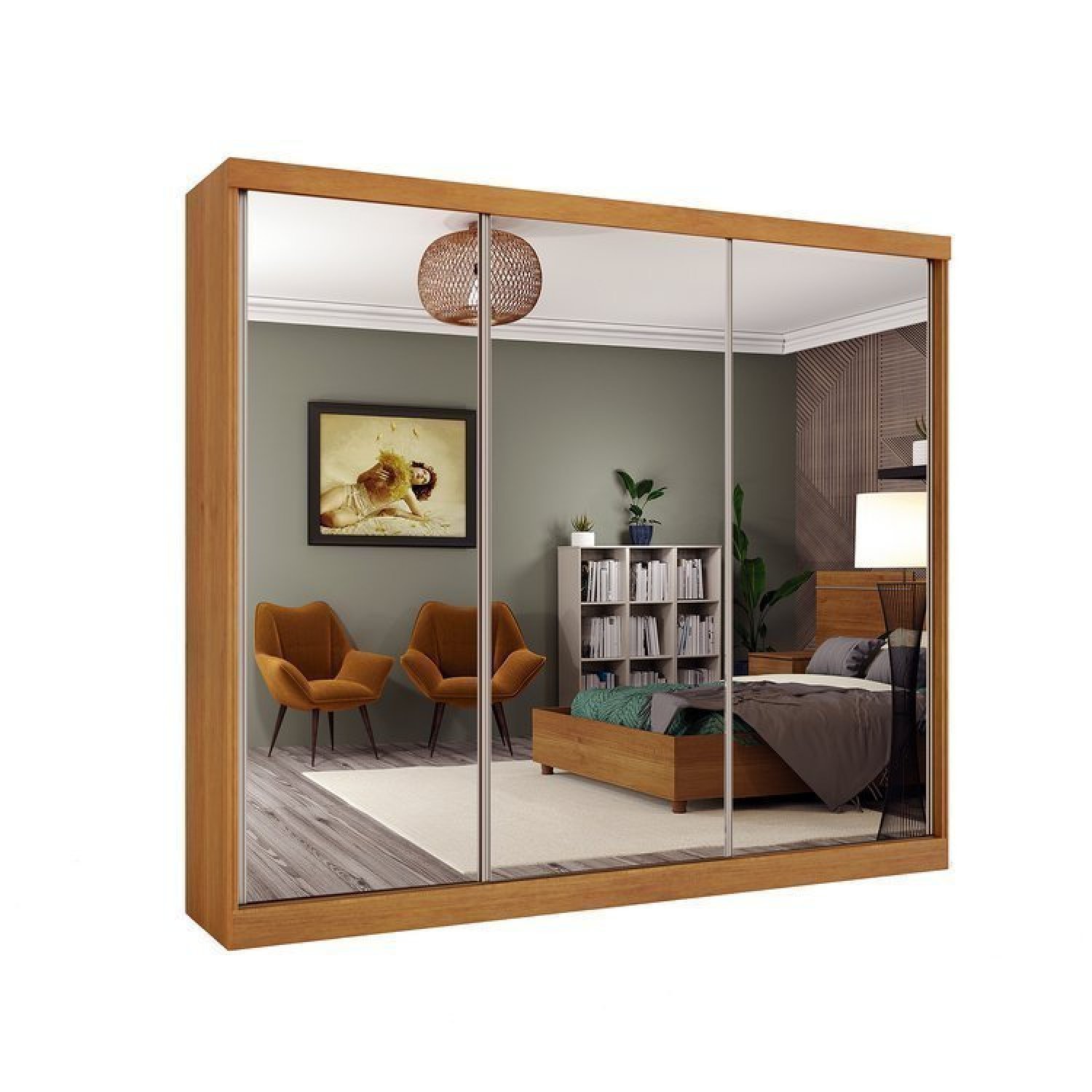 Quarto Completo Guarda Roupa 3 Portas Cama Casal Mesa de Cabeceira 3 Gavetas Montenegro Tcil Móveis - 5