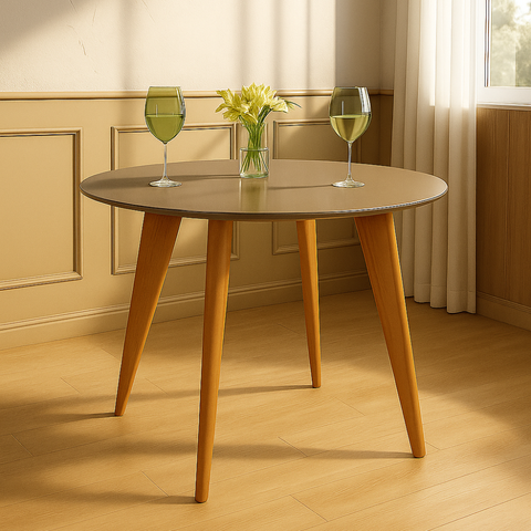 Mesa de Jantar Tampo com Vidro Redonda 90x90cm Slim Marrom/Fendi