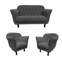 Ver imagem 3 de Kit Namoradeira + 2 Poltronas Decorativa Dália Suede Cinza Pés Madeira Mz Decor