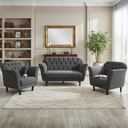 Ver imagem 2 de Kit Namoradeira + 2 Poltronas Decorativa Dália Suede Cinza Pés Madeira Mz Decor