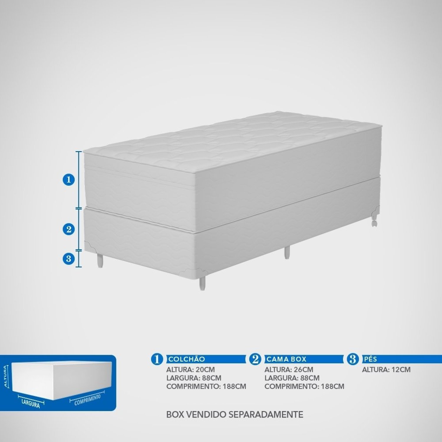 Base Box Solteiro 26cmx88cmx188cm Poliéster Prodormir - 3