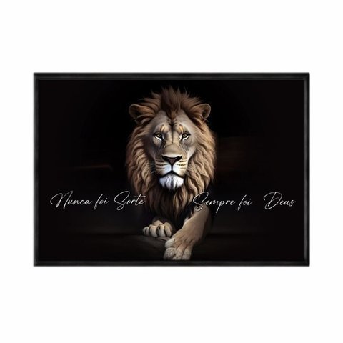 Quadro Decorativo - Leao Nunca Foi Sorte Sempre Foi Deus Frs009 - Vidro com Impressão Uv - 60x40cm