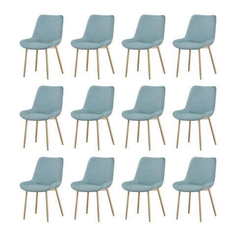 Kit 12 Cadeiras de Jantar Lara Estrutura em Aco Carbono Cor Bronze Estofado em Linho Moderno Verde