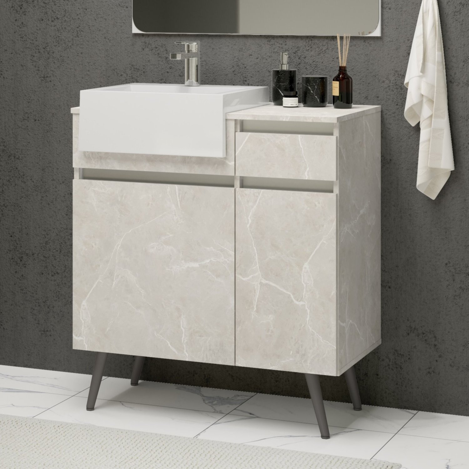 Gabinete Para Banheiro com Pés 80cm com Cuba Cora | MadeiraMadeira