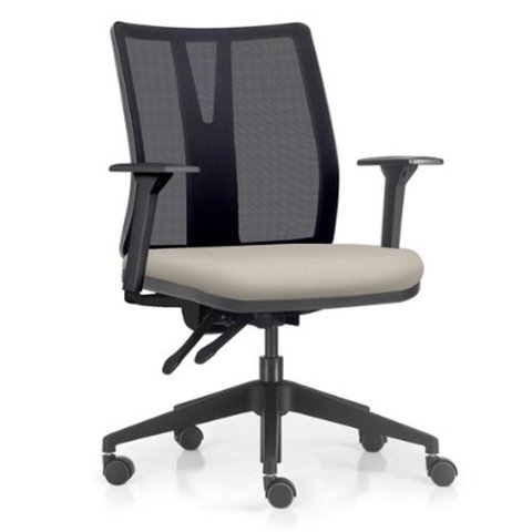 Cadeira de Escritório Giratória Diretor Flow F02 Base Preta Sintético Bege - Lyam Decor