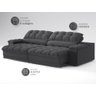 Sofá com Porta Copos e Carregador Usb Ret Rec Luke 2,90m Linho Soft Grafite - Netsofas - 4
