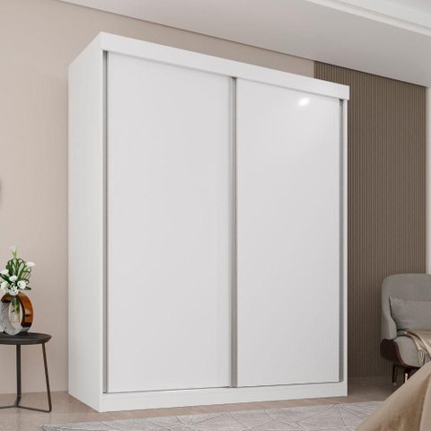 Guarda Roupa Casal 2 Portas de Correr 3 Gavetas Portugal sem Espelho - Mais Móveis Cor Branco
